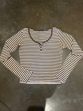 Brandy Melville Brown & White Striped Long Sleeve - Women M